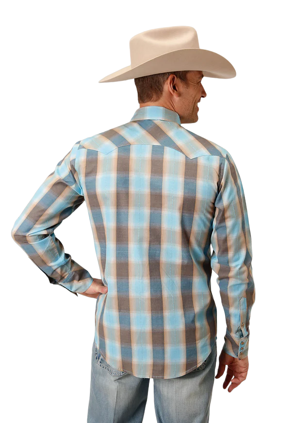 Roper Men's Beach Dobby Long Sleeve Green Shirt