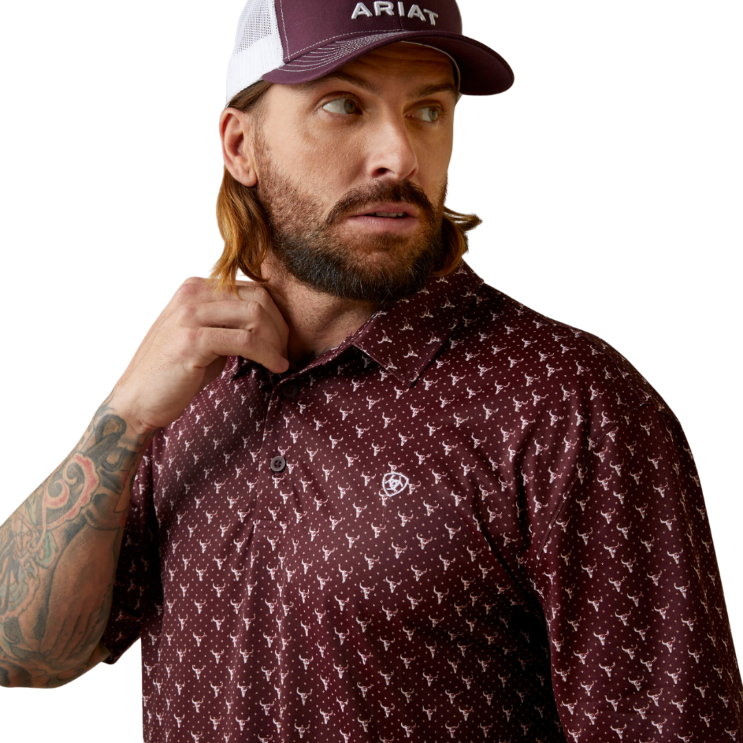Ariat Men's Malbec All Over Print Red Polo