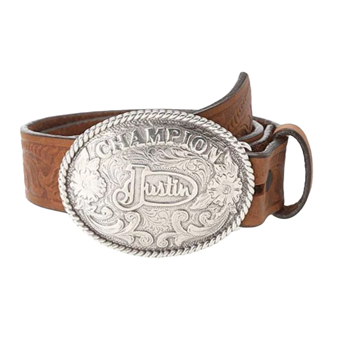 Justin Youth Boy's Champion Tooled Brown Belt