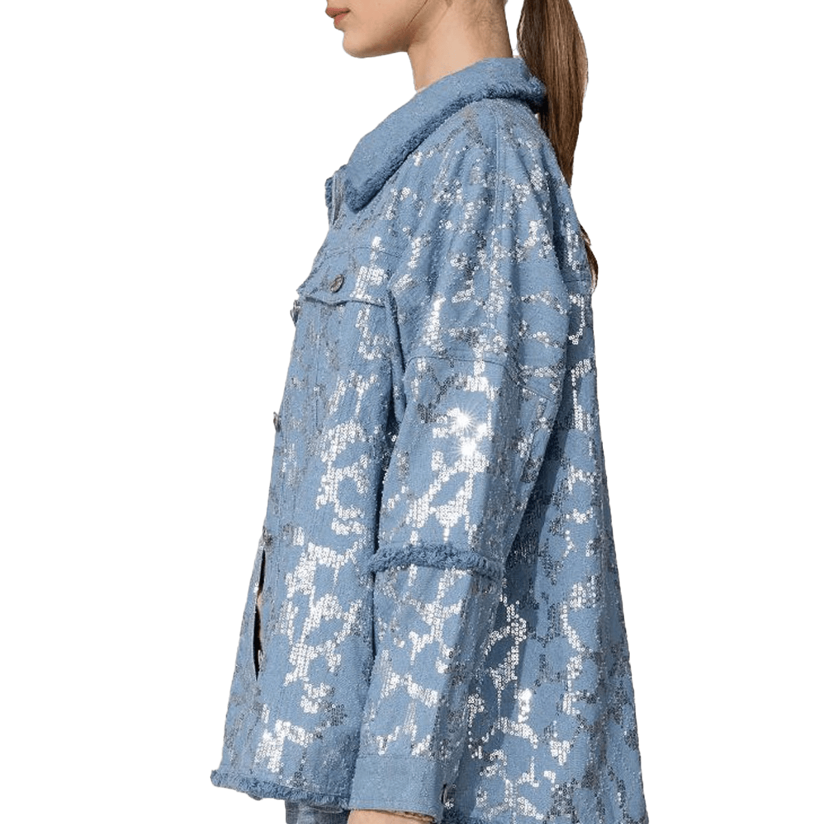 Miss Me Sequin Button Down Jacket