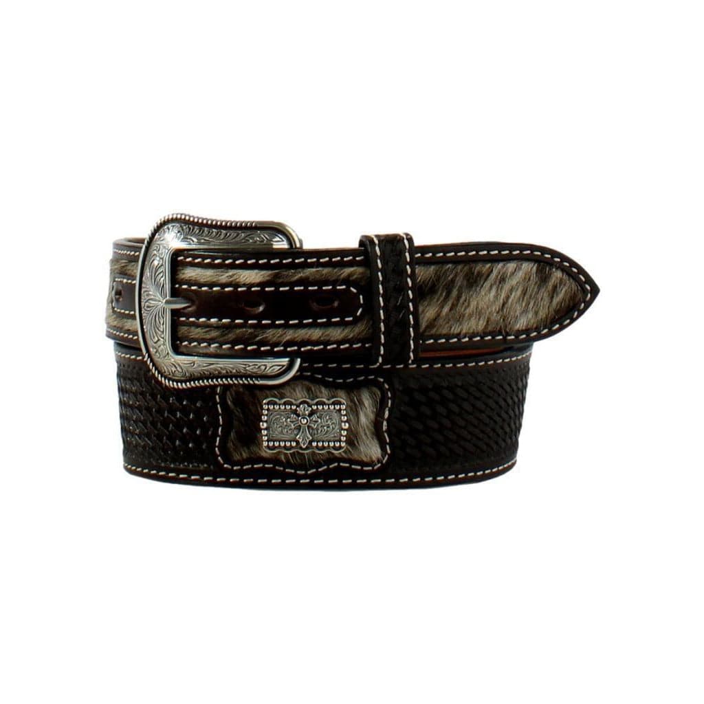 3D Cross Conchos Inlay Billet Tabs Brown Belt