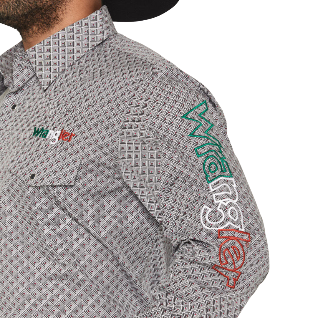 Wrangler Men's Mexico Logo Geo Print Grey Shirt