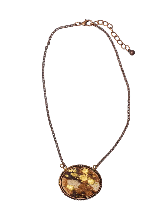 Southern Grace Women's Dance Western Gold Brown Cowhide Necklace