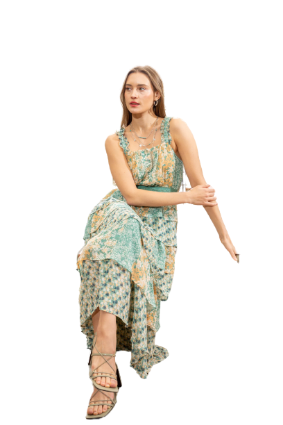 Miss Me Women's Floral Tiered Green Dress