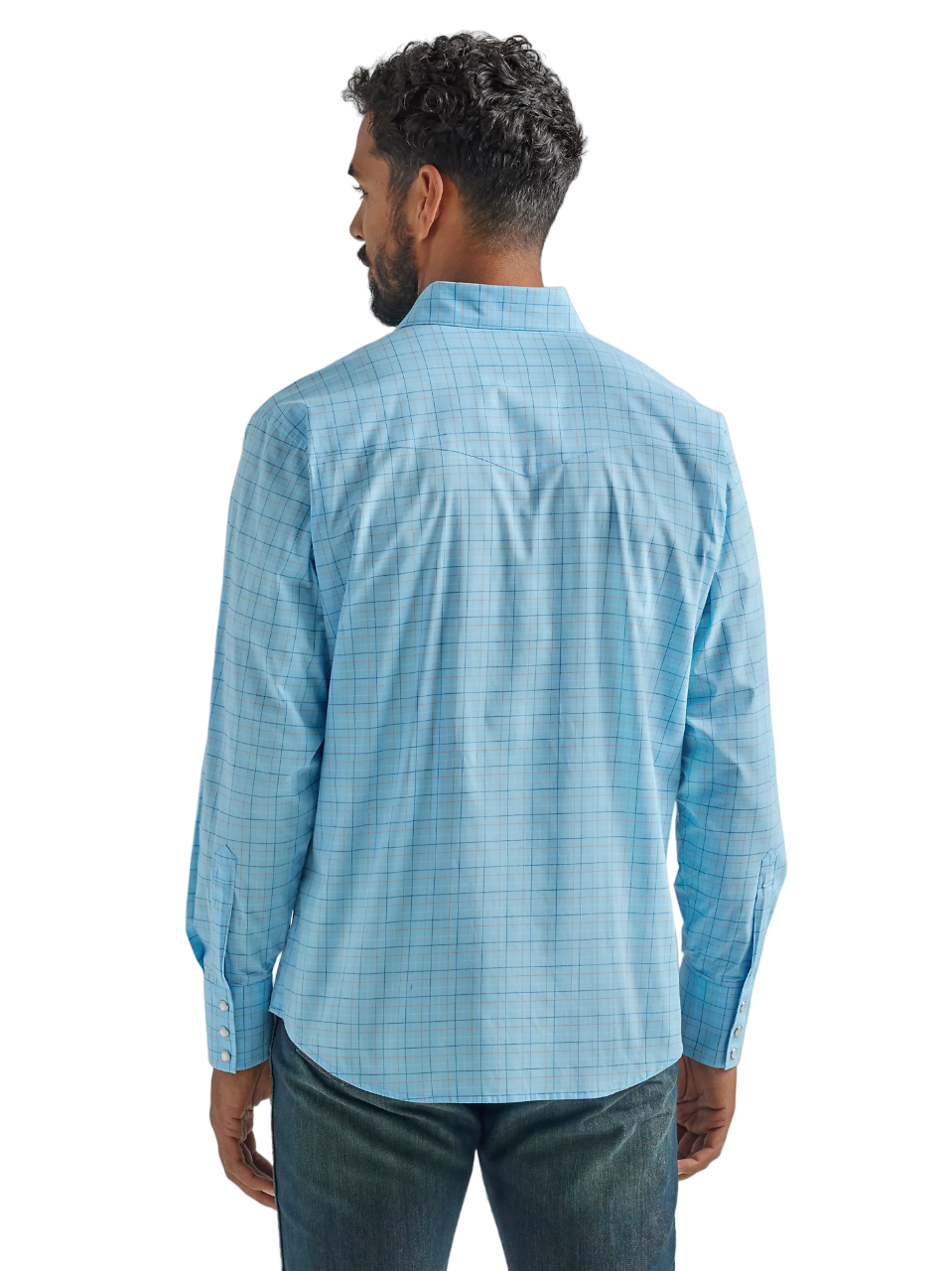 Wrangler Mens Blue Plaid Wrinkle Resist Snap Shirt