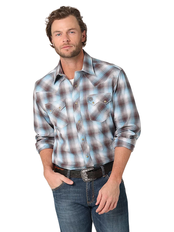 Wrangler Mens Retro Long Sleeve Sawtooth Brown Blue - Big