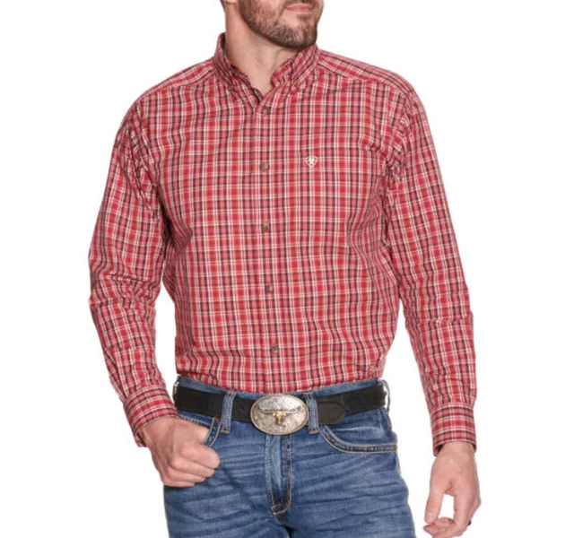Ariat Men's Pro Series Rich Plaid Long Red Shirt