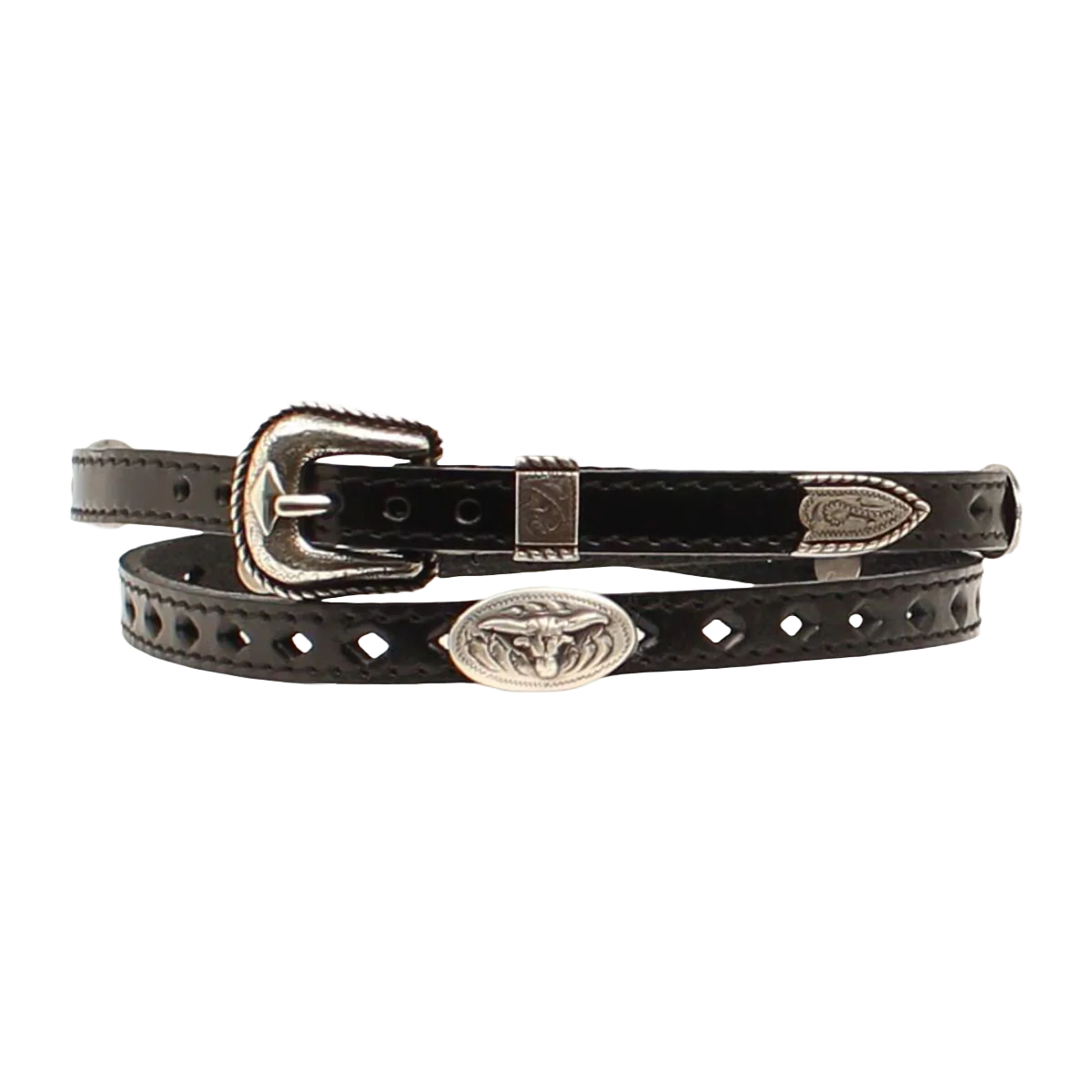 M&F Unisex Western Longhorn Silver Buckle Accent Black Hatband