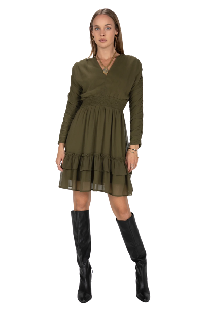 Miss Me Women's Moss Green Ruched Mini Dress Miss Me Women's Moss Green Ruched Mini Dress