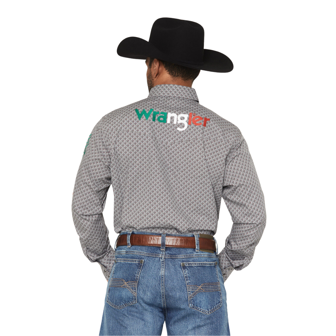 Wrangler Men's Mexico Logo Geo Print Grey Shirt