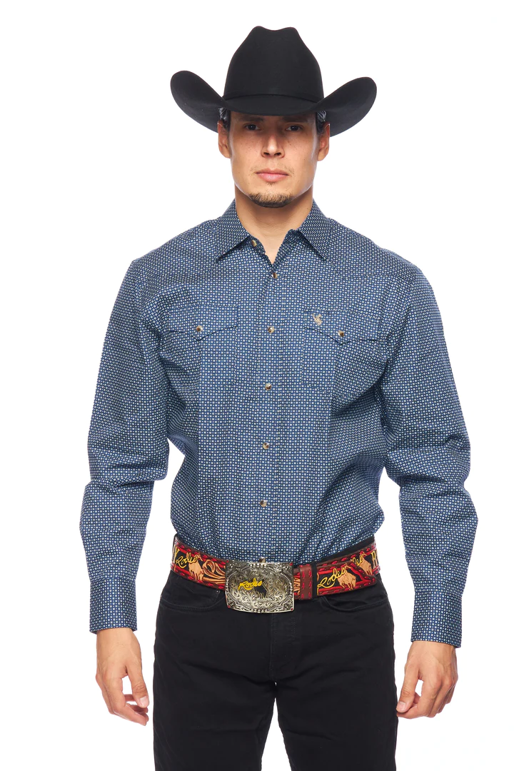 Avalon Men's Printed Long Sleeve Blue Shirt