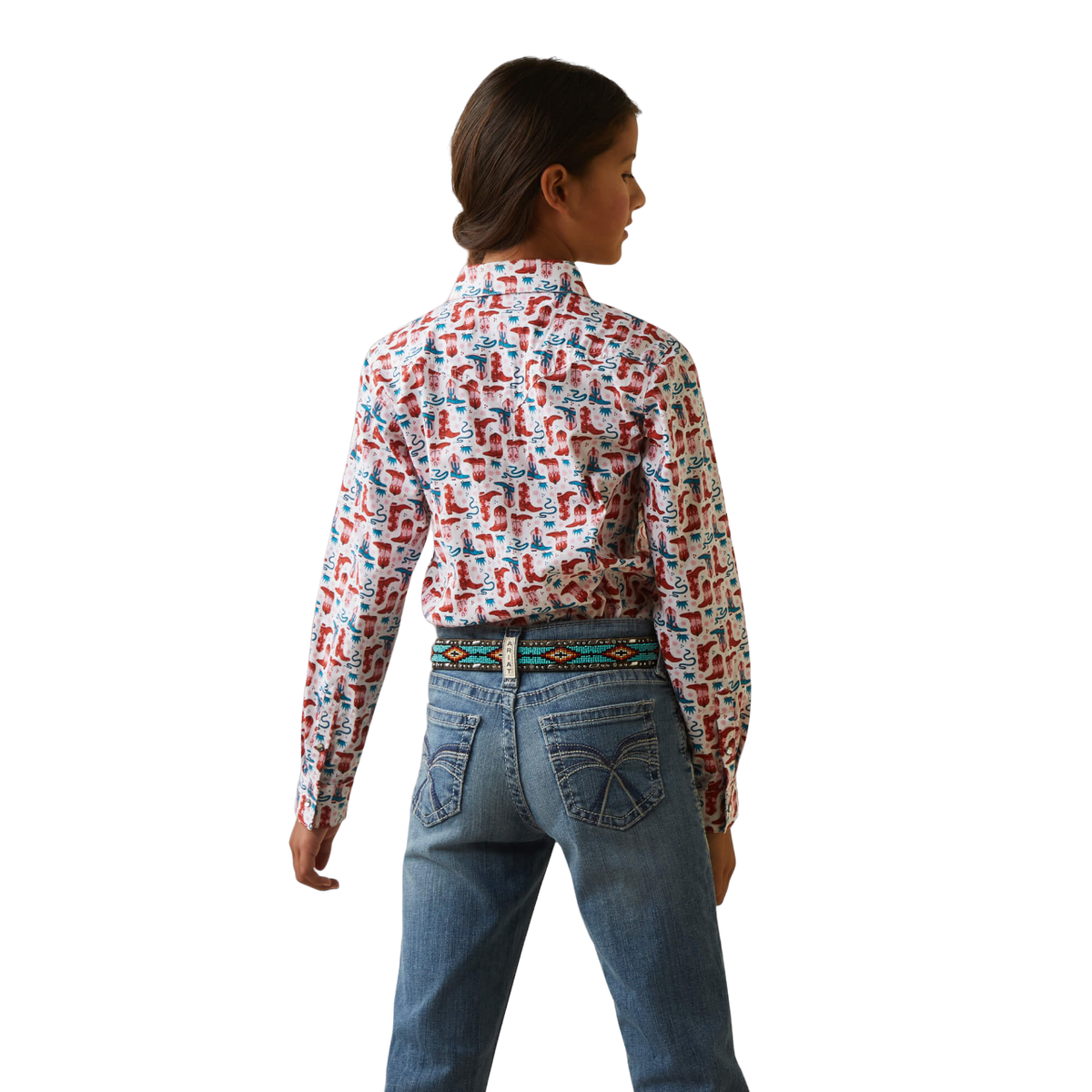 Ariat Youth Girl's Blazin' Boots Print Long Sleeve White Shirt