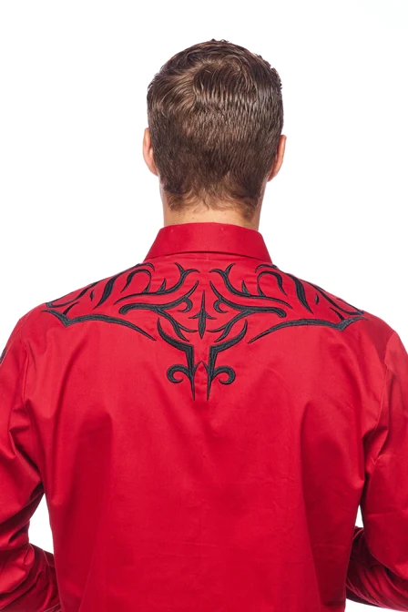 Avalon Men's Embroidered Solid Red Shirt