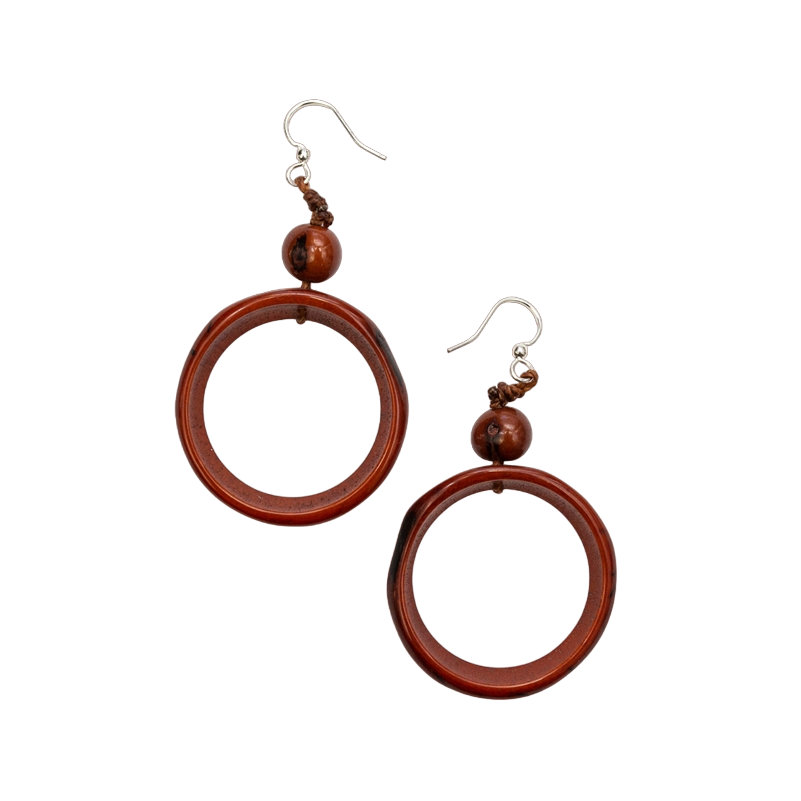 Tagua Women's Chestnut Ring of Life Earrings