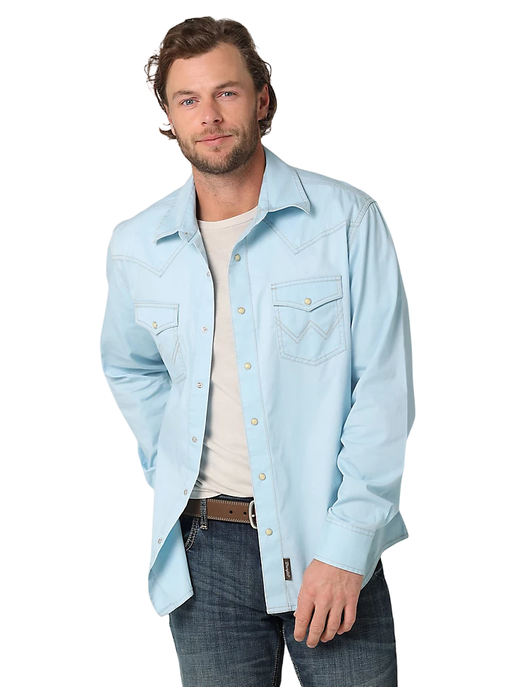 Wrangler Mens Retro Premium Western Blue Shirt - Big