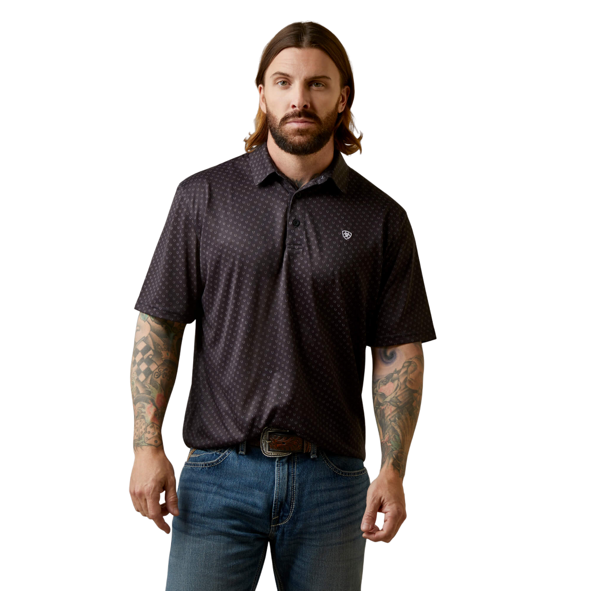 Ariat Men's Black All Over Print Polo