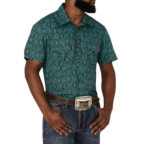Panhandle Slim Men's Paisley Print Short Sleeve Dark Brown Shirt