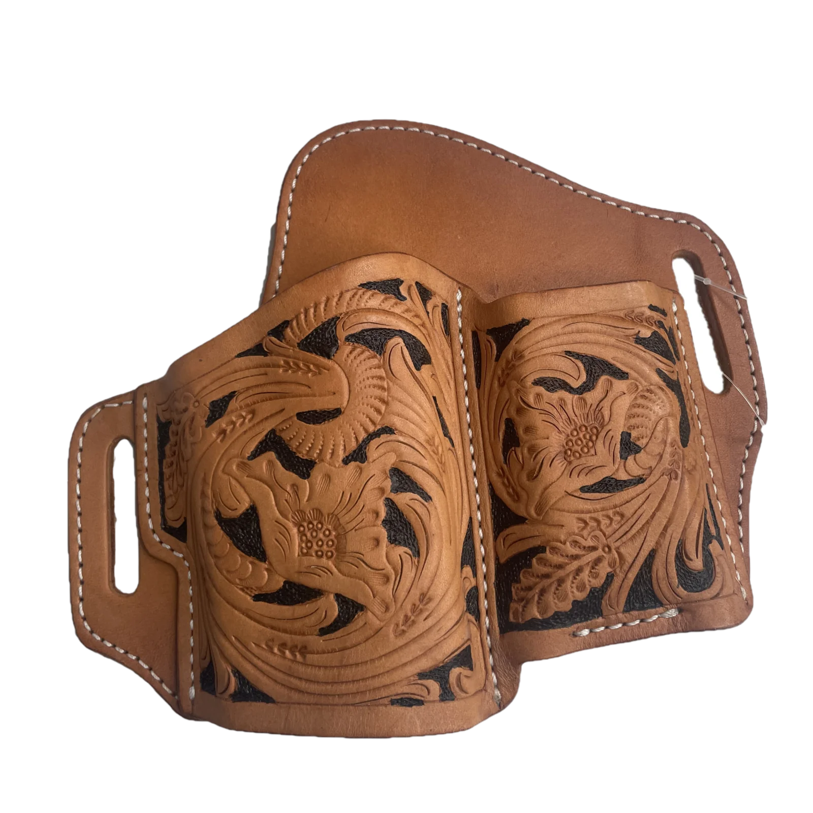 Western Fashion Ranger Belt Company Floral Embossed Brown Leather Gun Holster