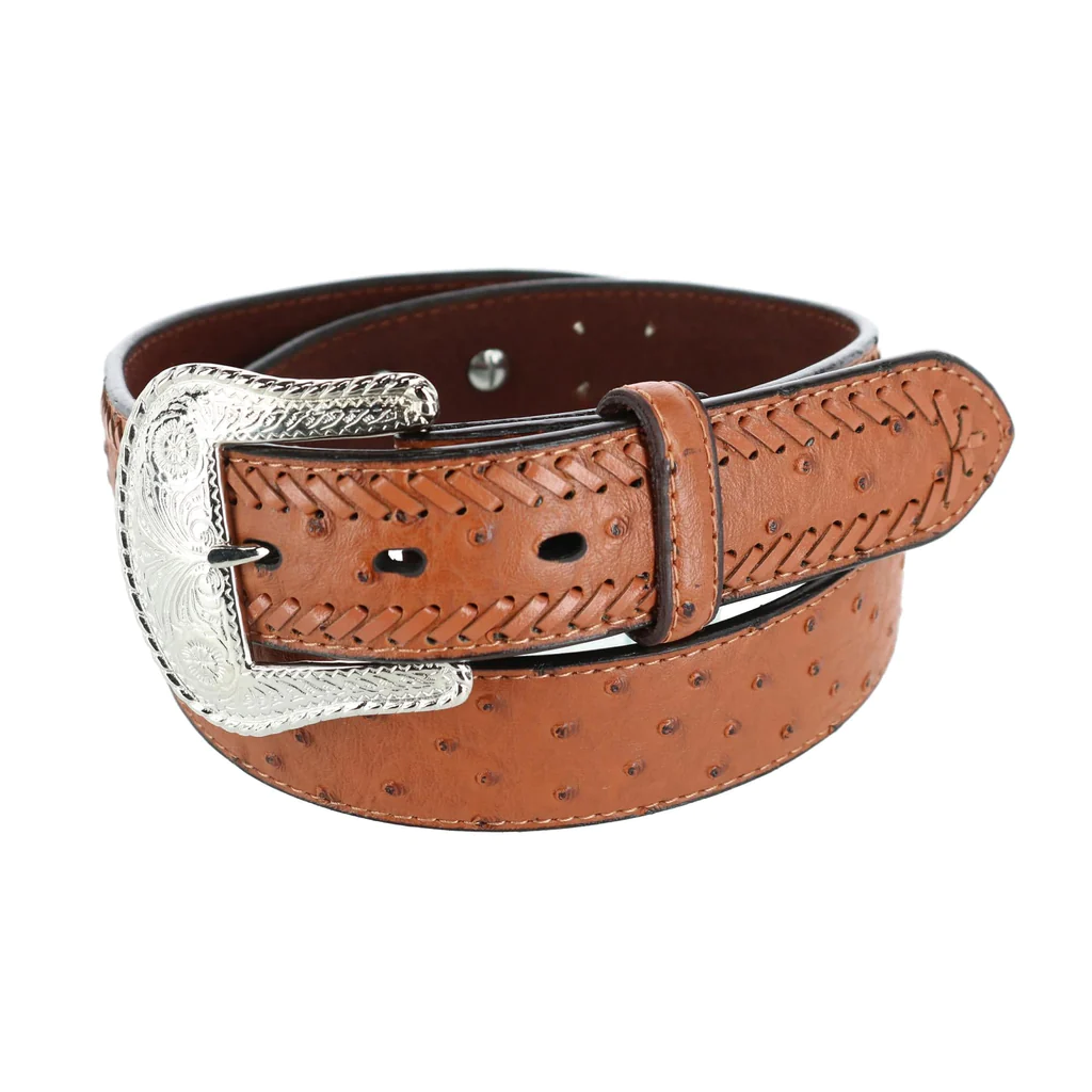 Rogers Whitley Men's Ostrich Print Peanut Brittle Belt