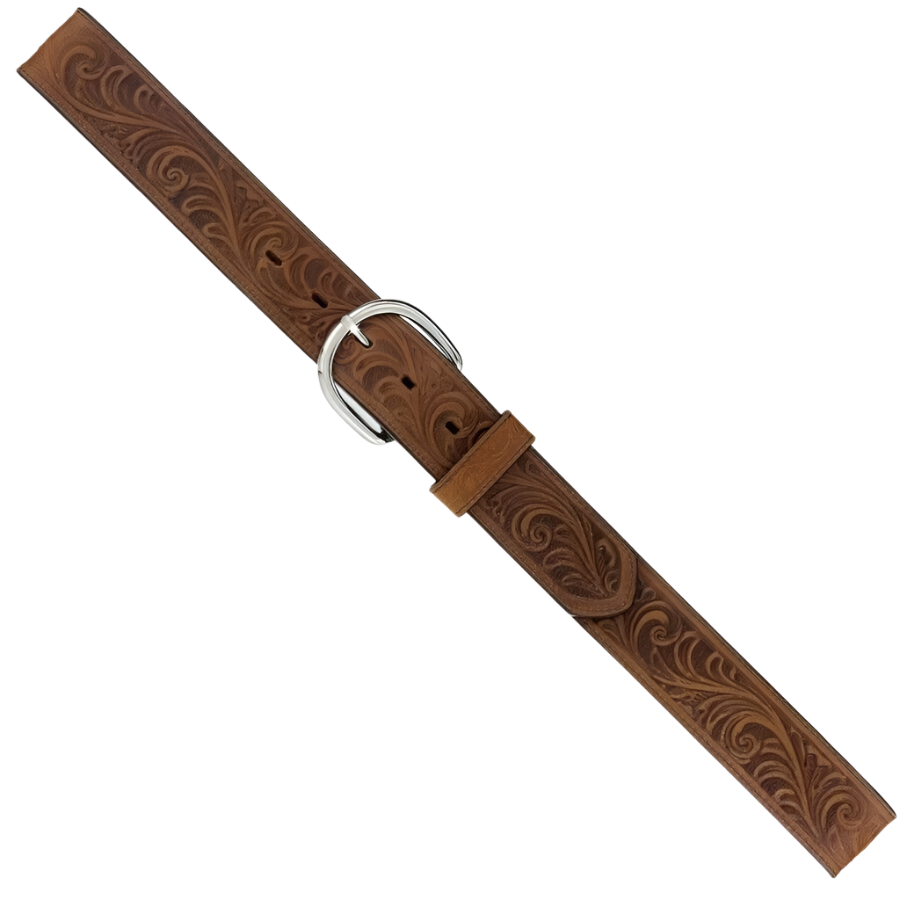 Justin Men's Western Scroll Tooled Brown Belt