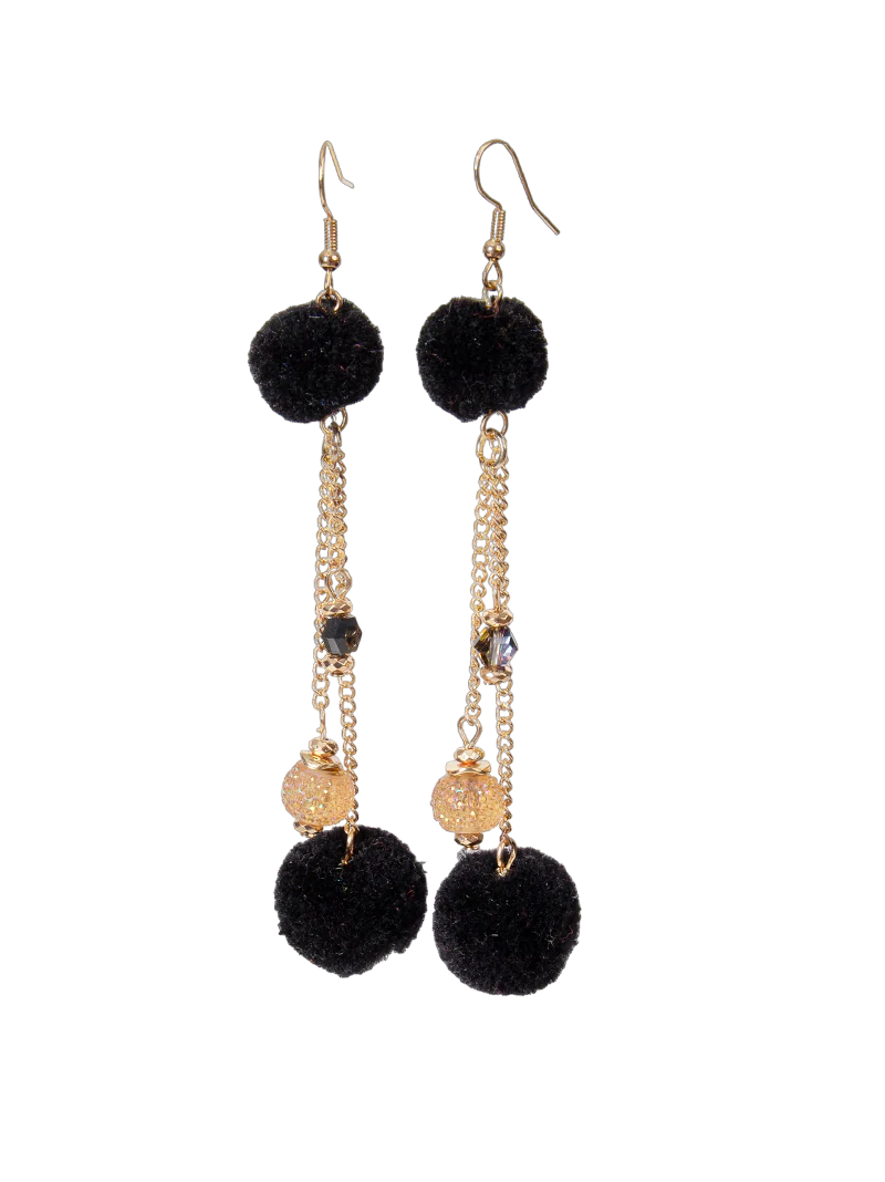 Southern Grace Women's Double The Pom Black Earrings