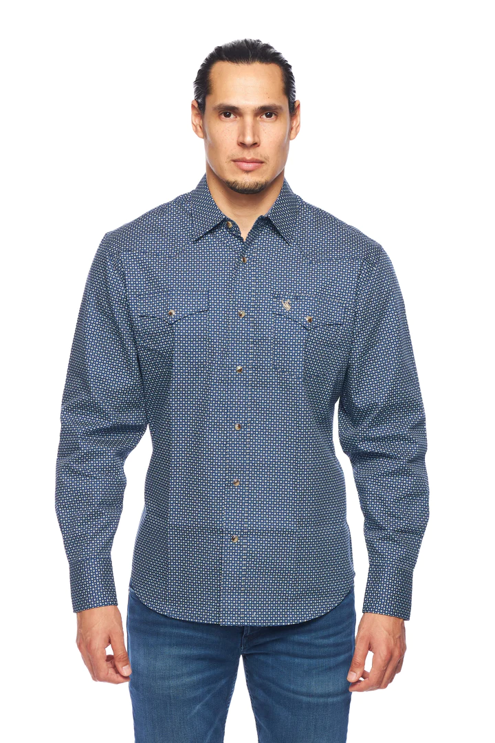 Avalon Men's Printed Long Sleeve Blue Shirt