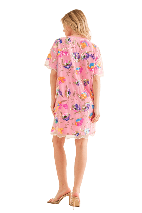 Blueb Sequin Floral Mini Dress