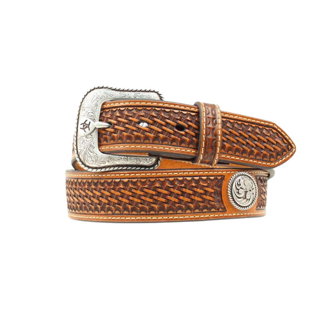 Ariat Men's Leather Basketweave Concho Brown Belt: Style & Quality