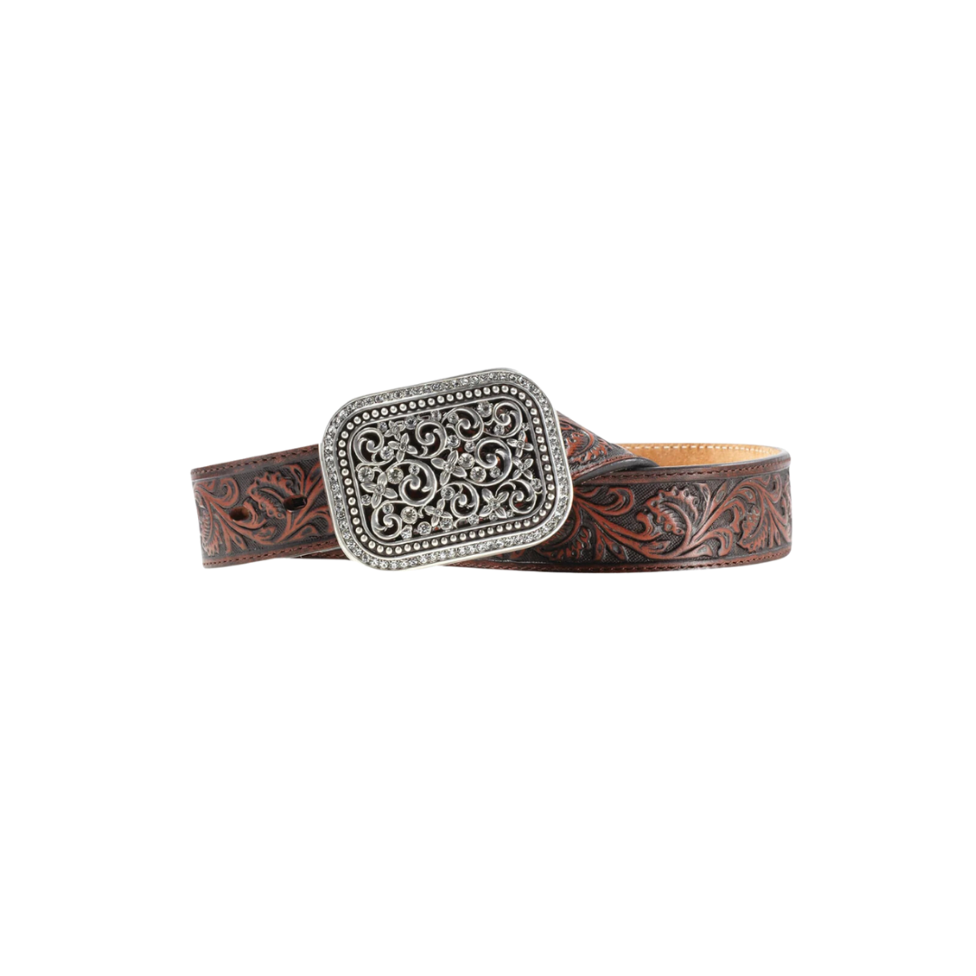 Ariat Women's Filigree Tooled Dark Leather Brown Belt