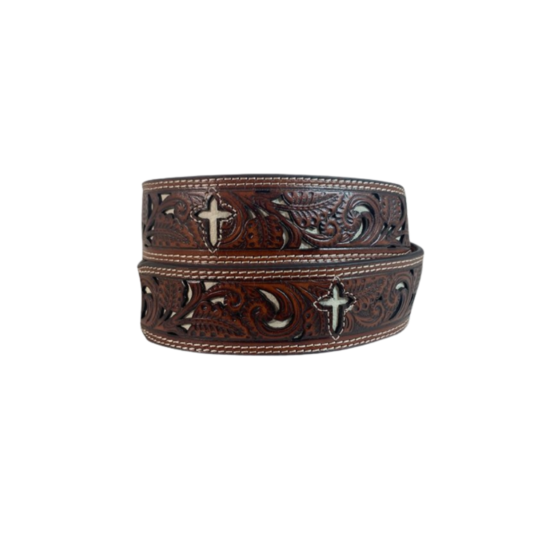 Gem Dandy Men's Cross Tooled Brown Belt