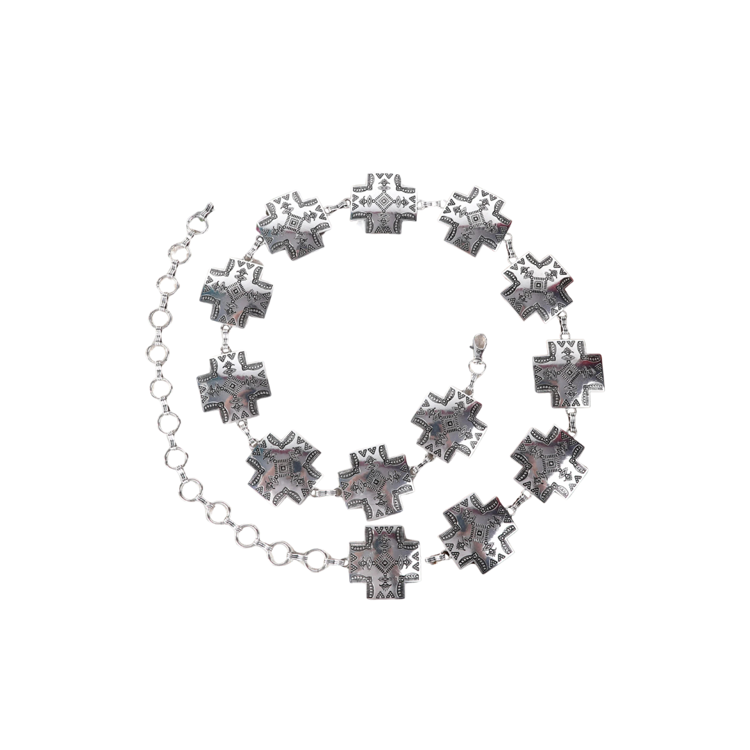 Montana West Women's Rustic Etched Aztec Silver Belt