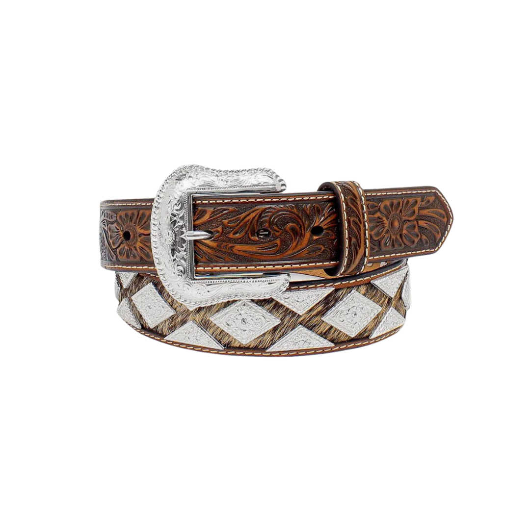 Nocona Men's Calf Hair Diamond Shape Brown Belt