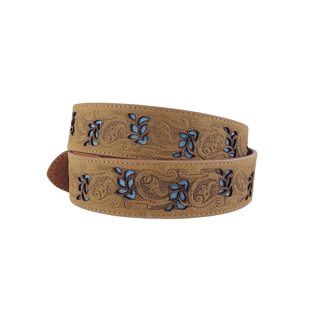 Gem Dandy Women's Floral Embroidered Roper Tan Belts