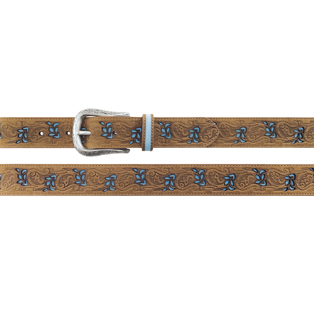 Gem Dandy Women's Floral Embroidered Roper Tan Belts