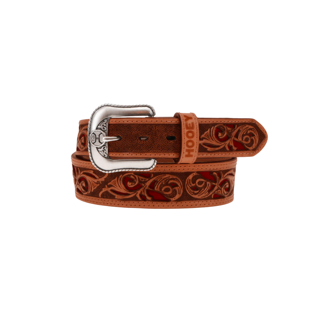 Hooey Men's Top Notch Hand Tooled Brown Red Belt