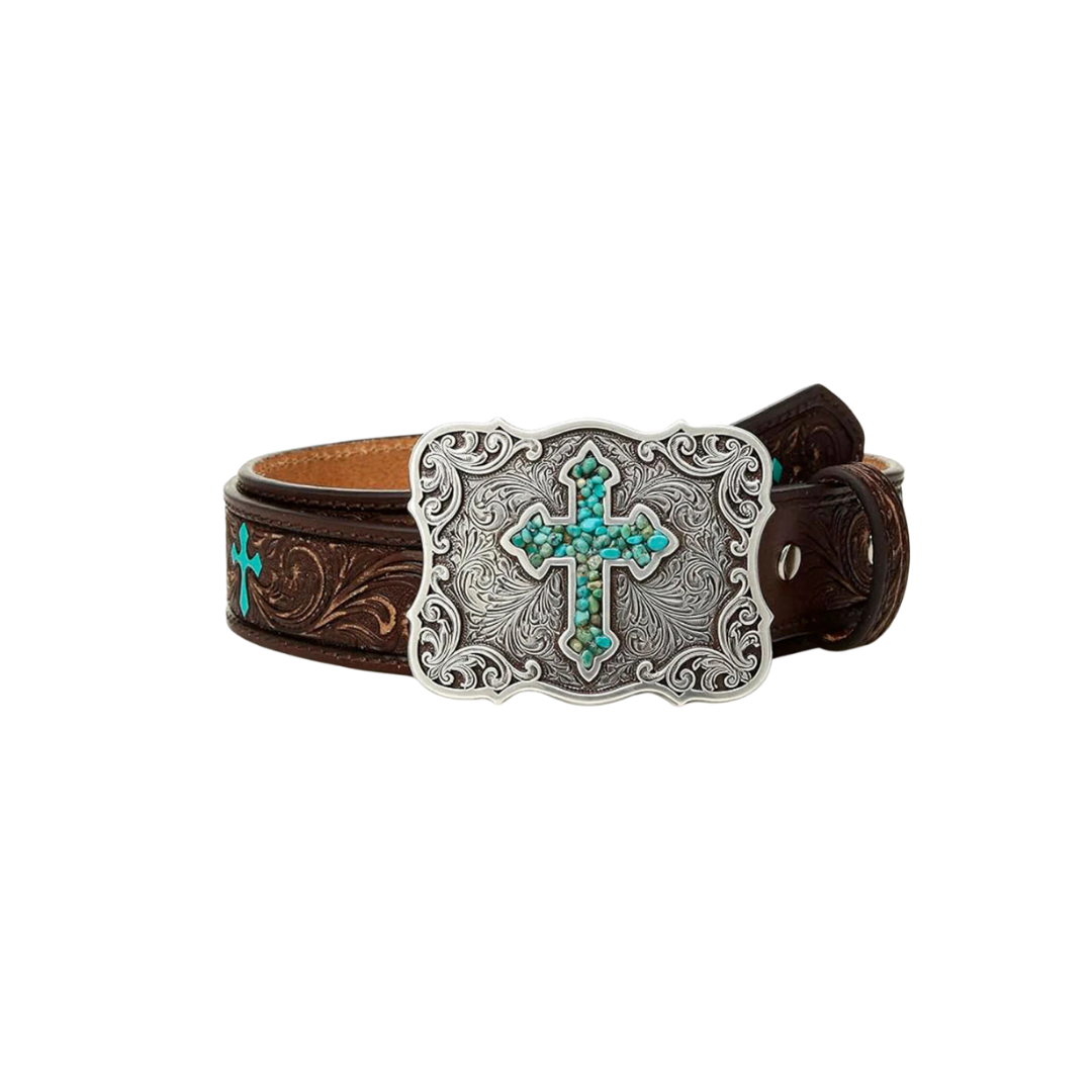 Nocona Youth Girl's Embossed Cross Brown Belt