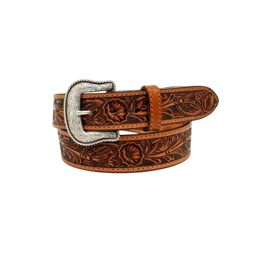 Nocona Men's Floral Tooled Leather Tan Belt