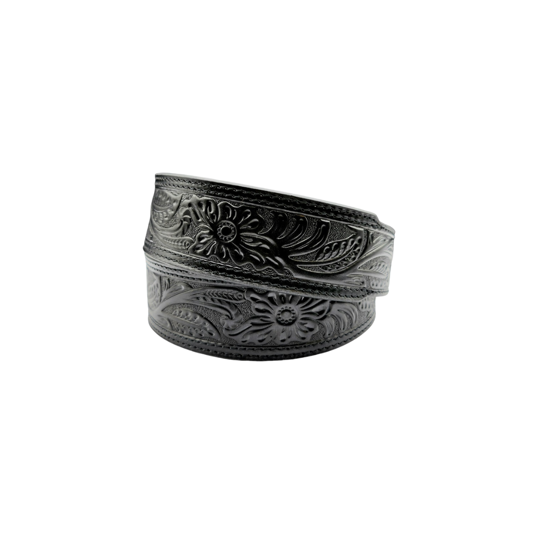 Ariat Men's Floral Embossed Black Skull Belts