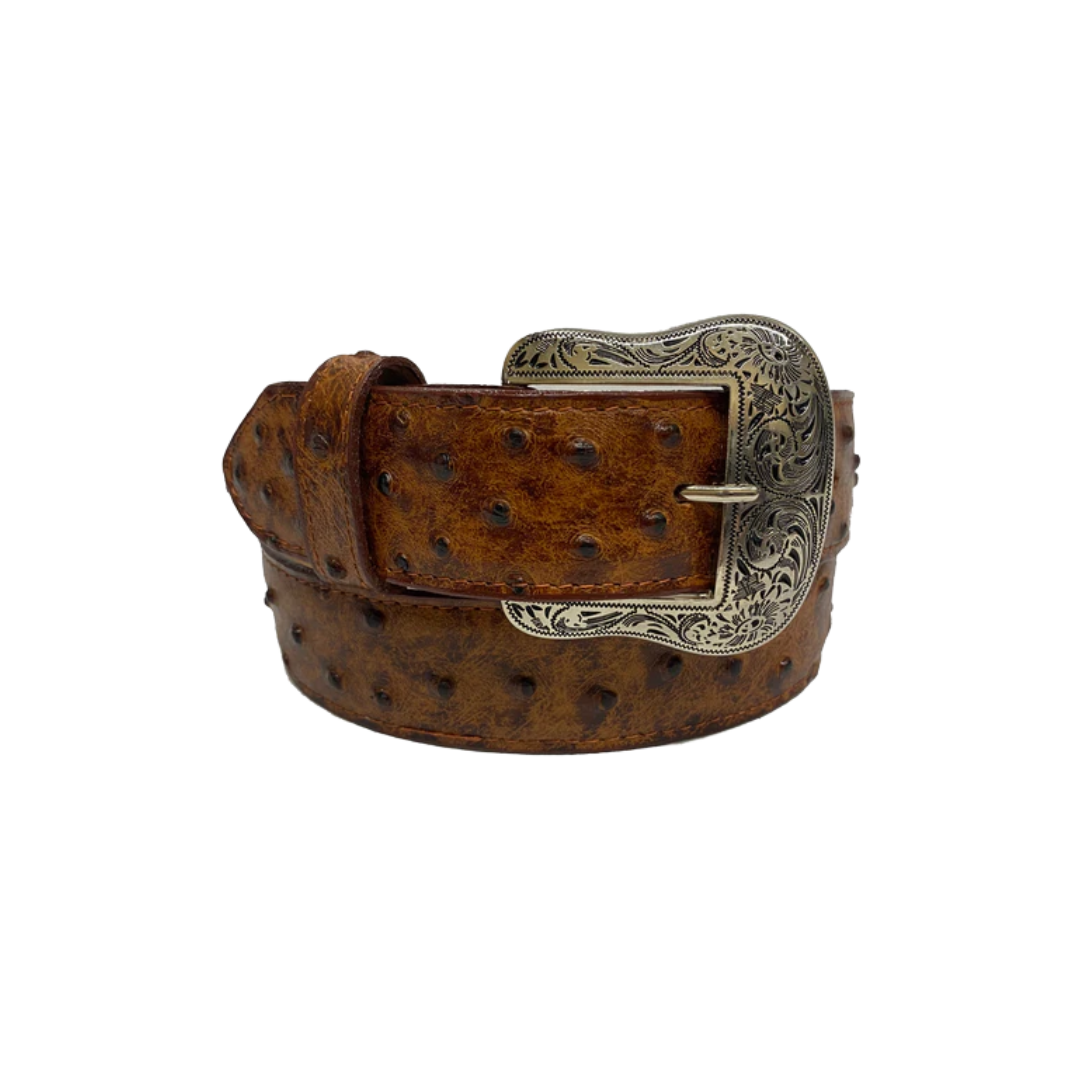 Boot Jack Men's Full Quill Ostrich Print Cognac Belt