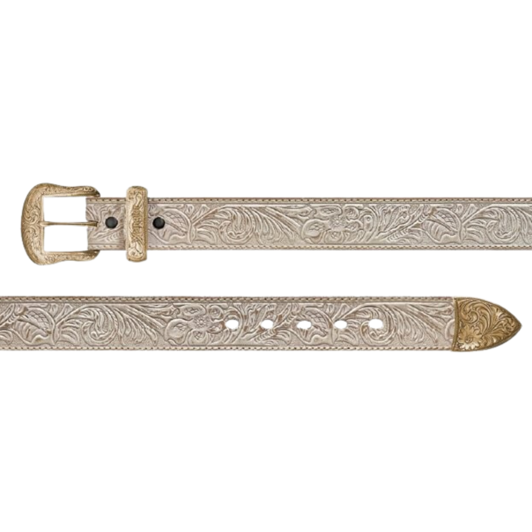 Gem Dandy Women's Wrangler Floral Leather White Belt