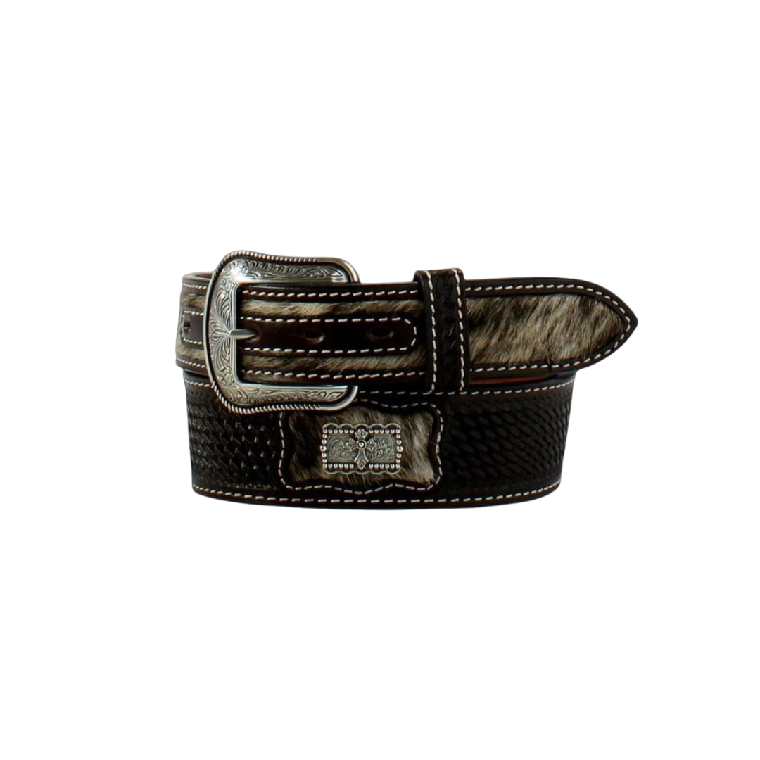 3D Men's Cross Conchos Inlay Billet Tabs Brown Belt