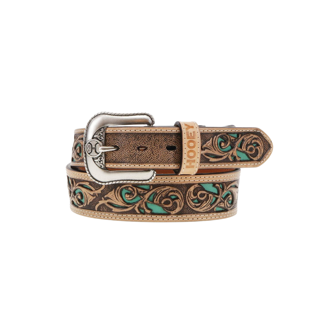 Hooey Men's Top Notch Hand Tooled Natural Turquoise Belt