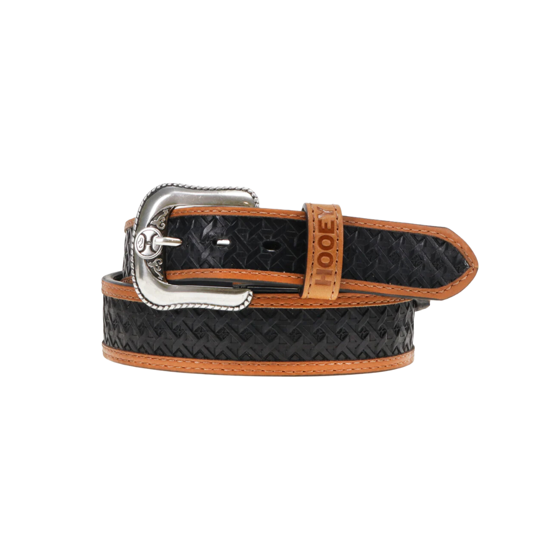 Hooey Men's Hands Up Basket Weave Classic Black Tan Belt