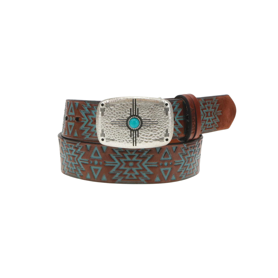 Hooey Women's Dakota Original Aztec Brown Turquoise Belt