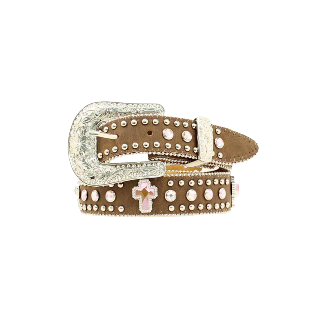 Nocona Youth Girl's Crystal Cross Light Brown Belt