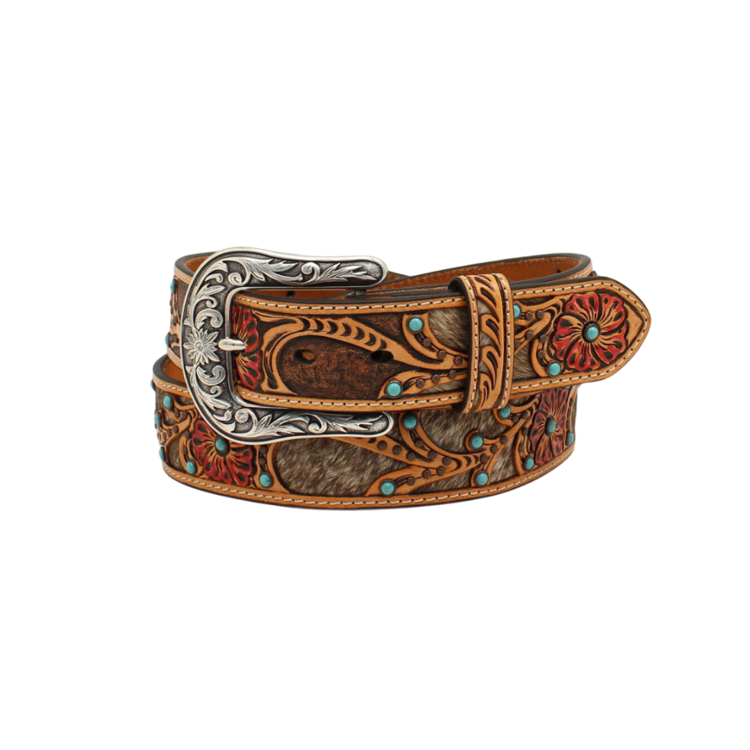 Ariat Women's Calf Hair Underlay Flower Tan Belt