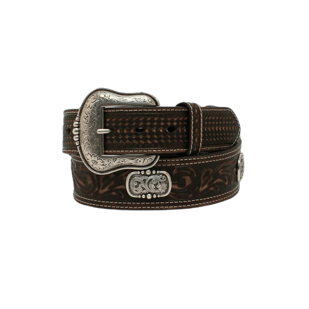 Ariat Men's Basketweave Floral Embossed Brown Belt