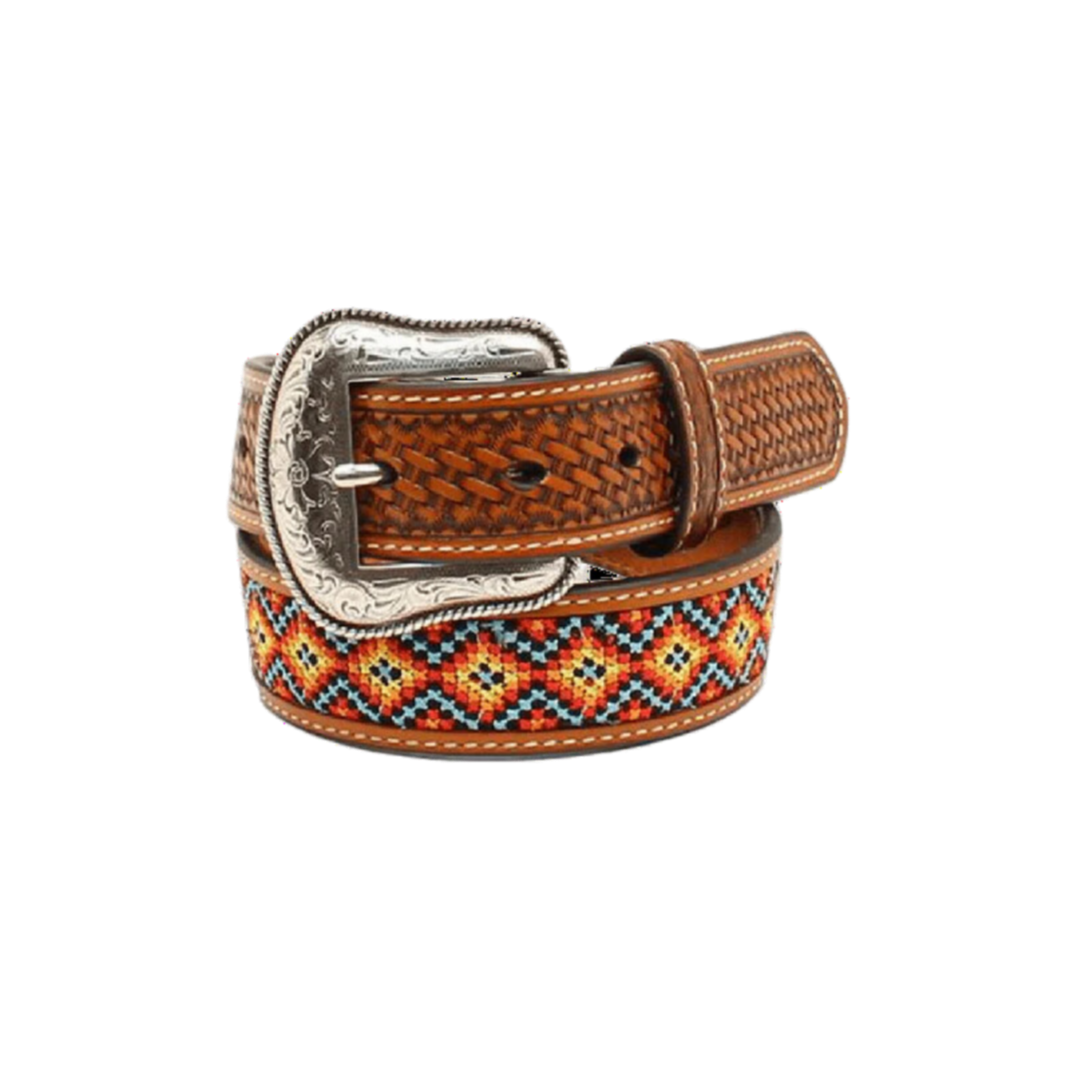 Nocona Youth Boy's Basket Weave Aztec Inlay Brown Belt