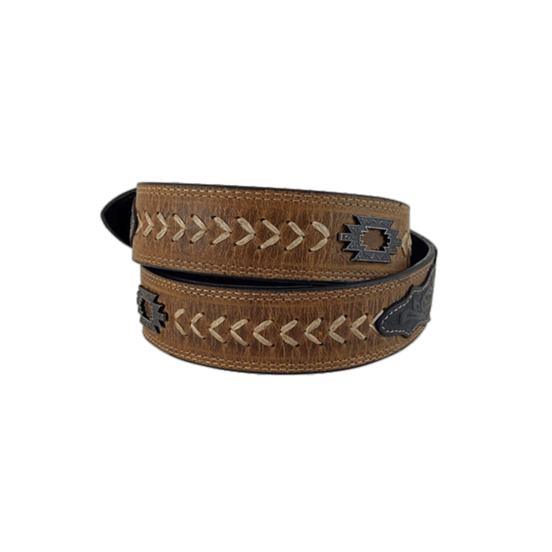 Gem Dandy Men's Two Tone Leather Aztec Concho Multicolor Belt
