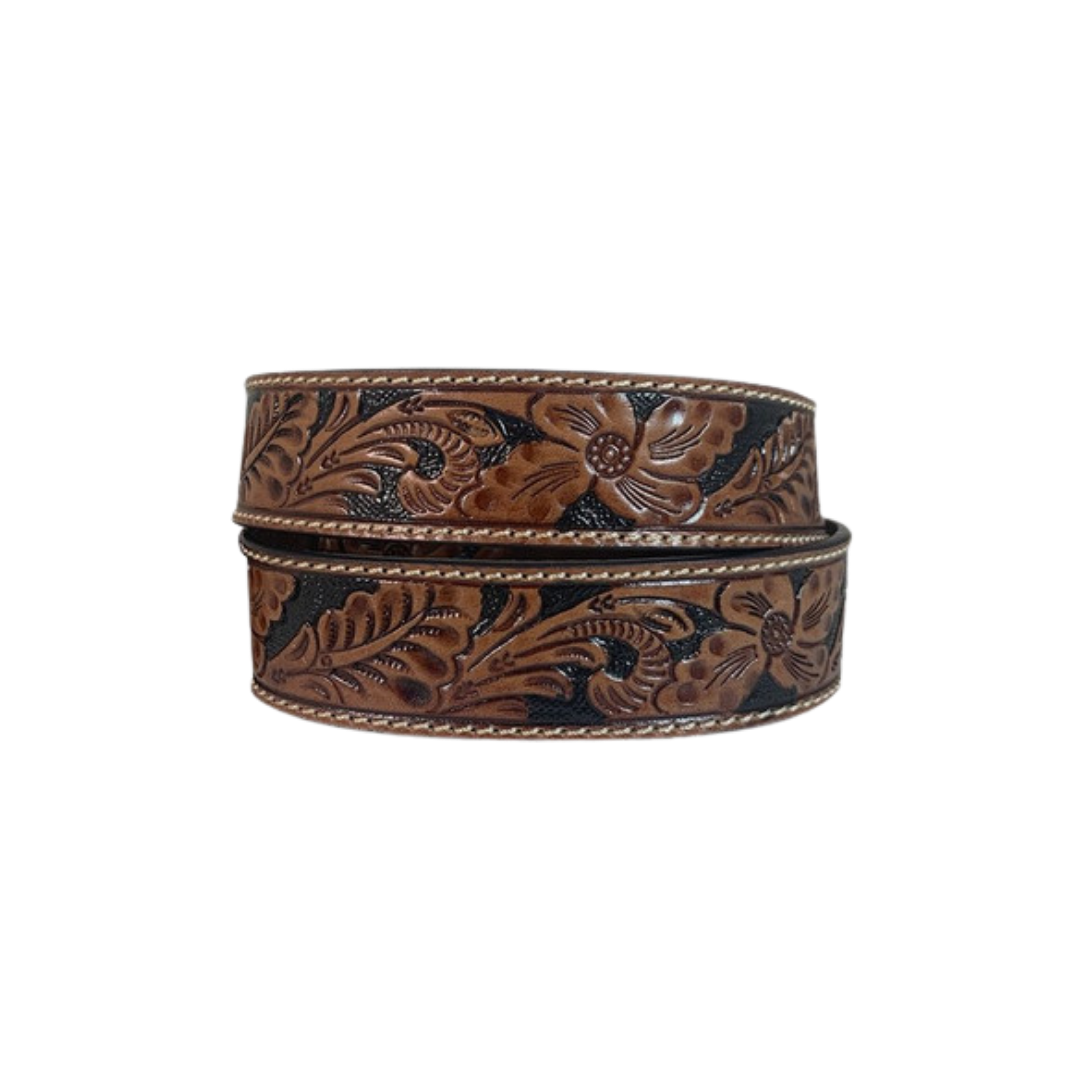 Gem Dandy Men's Roper Tan Floral Tooled Brown Belt